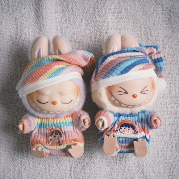 [Bundle of 2] Labubu Pajama Outfits – Pink & Blue Striped Sleepwear Sets 🩷💙 - Picture 1 of 8